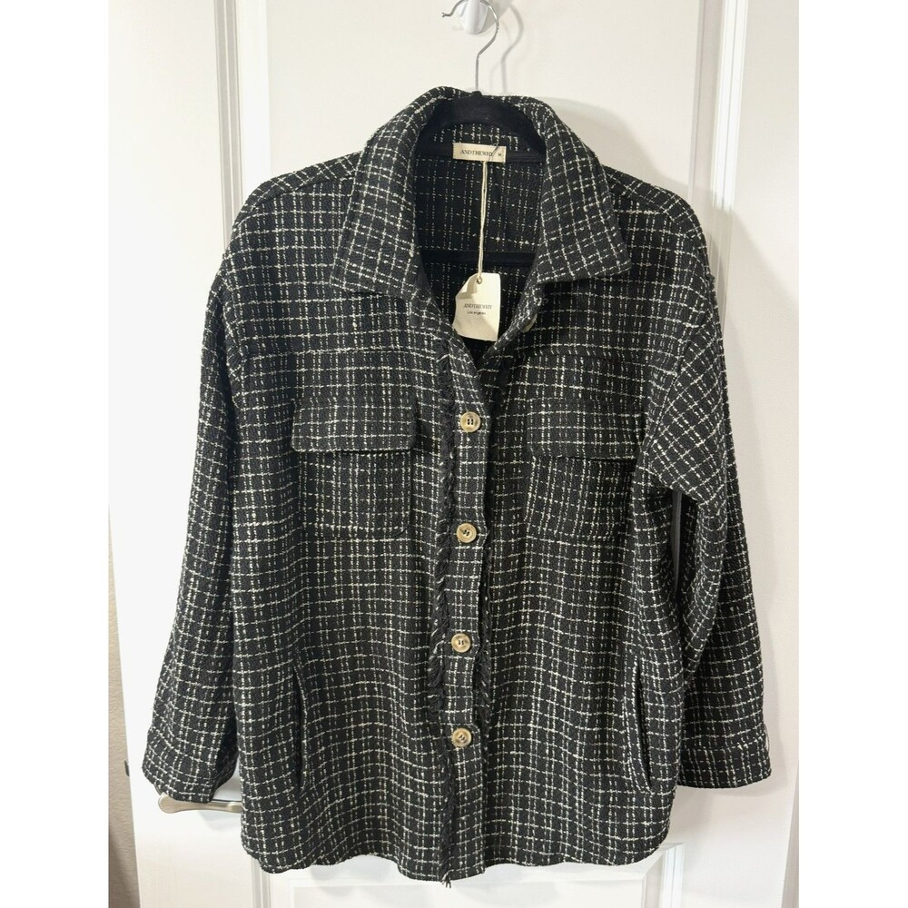 ANDTHEWHY Black Tweed Shacket Oversized Button Down Shirt Jacket M NEW